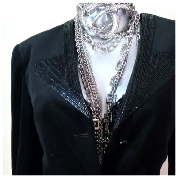 ACT 111 VINTAGE Velvet & Beads Evening Black Tie Cocktail Blazer - Picture 2 of 13